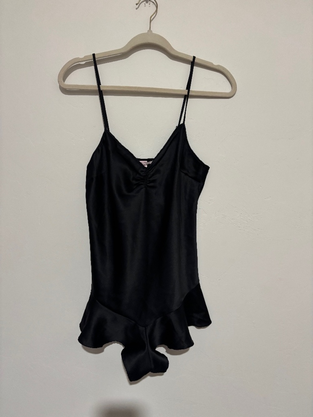 Victorias Secret Satin Teddy Romper Black Womens Size M V-Neck Ruffles